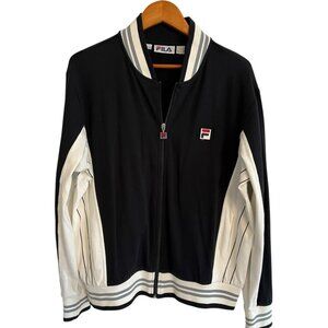 FILA Settanta Men's Baseball Track Jacket Black Grey White Medium Cotton MINT
